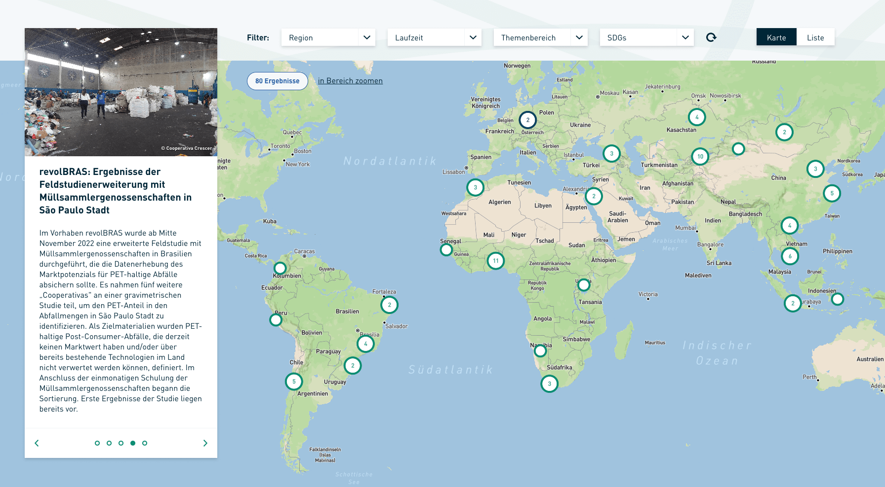 Desktop-Ansicht der interaktiven Karte 