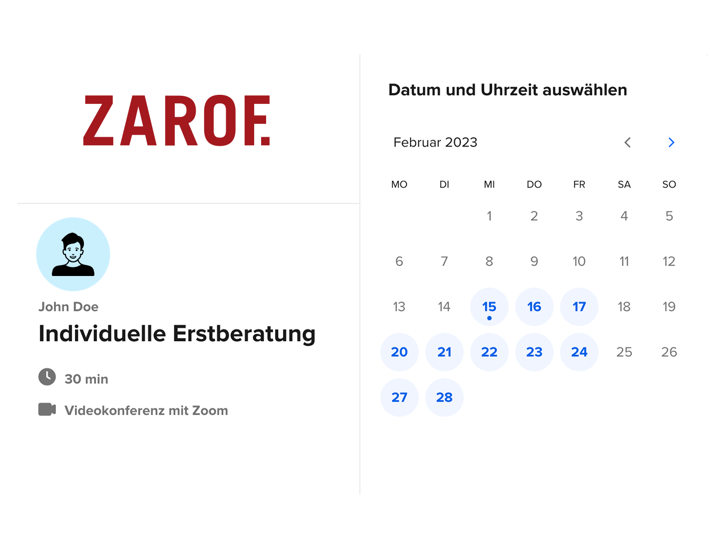 Screenshot of the Calendly booking tool