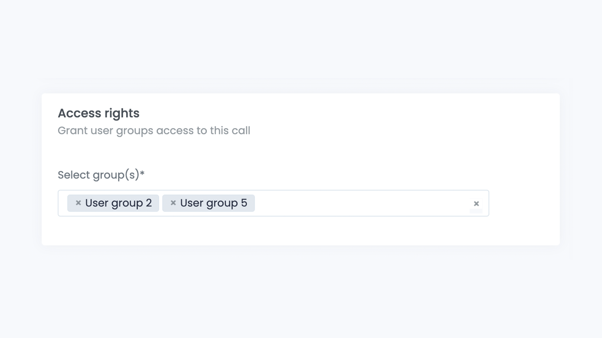 Screenshot of the management of access rights for user groups