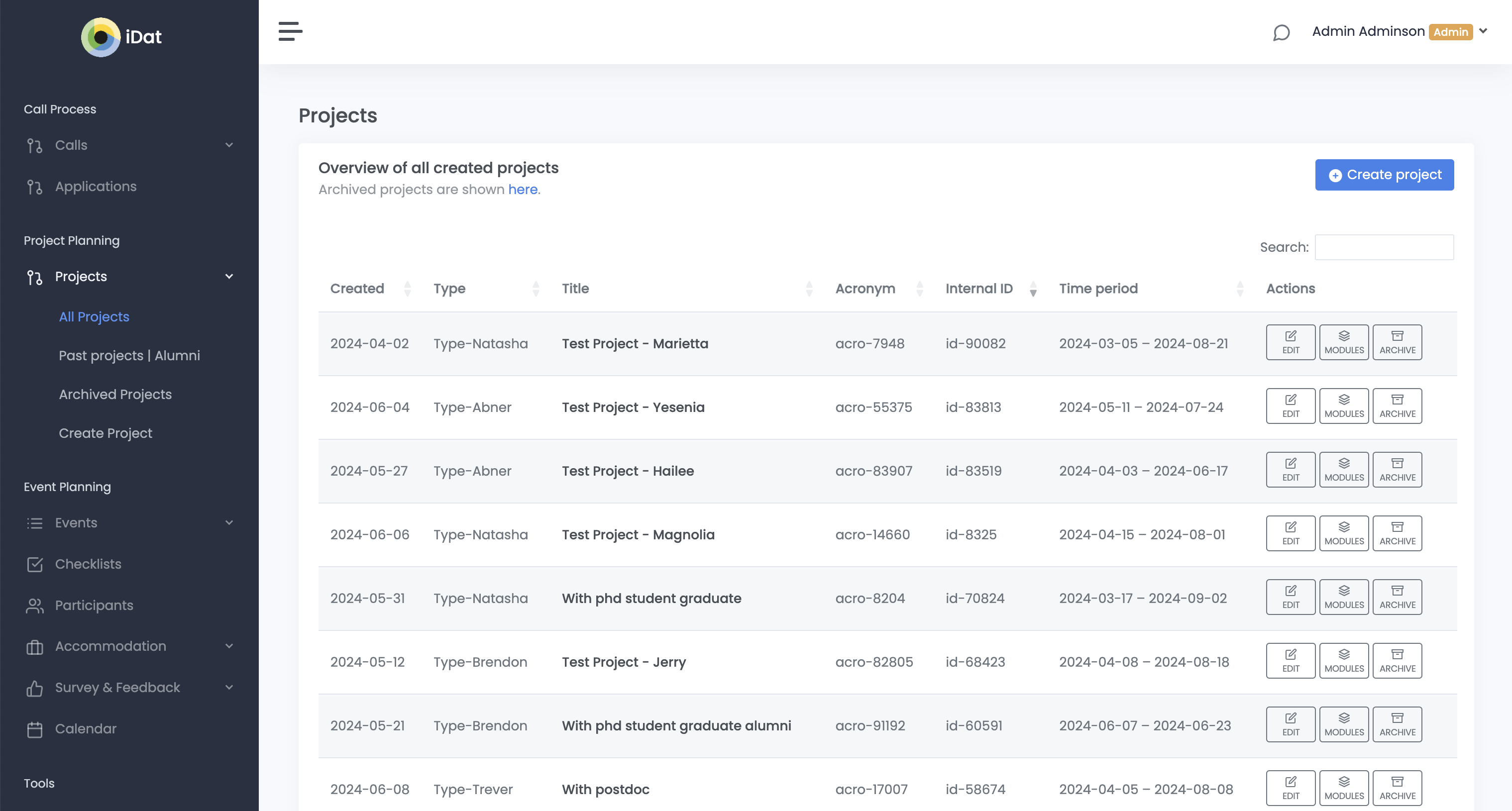 Screenshot of the iDat user interface