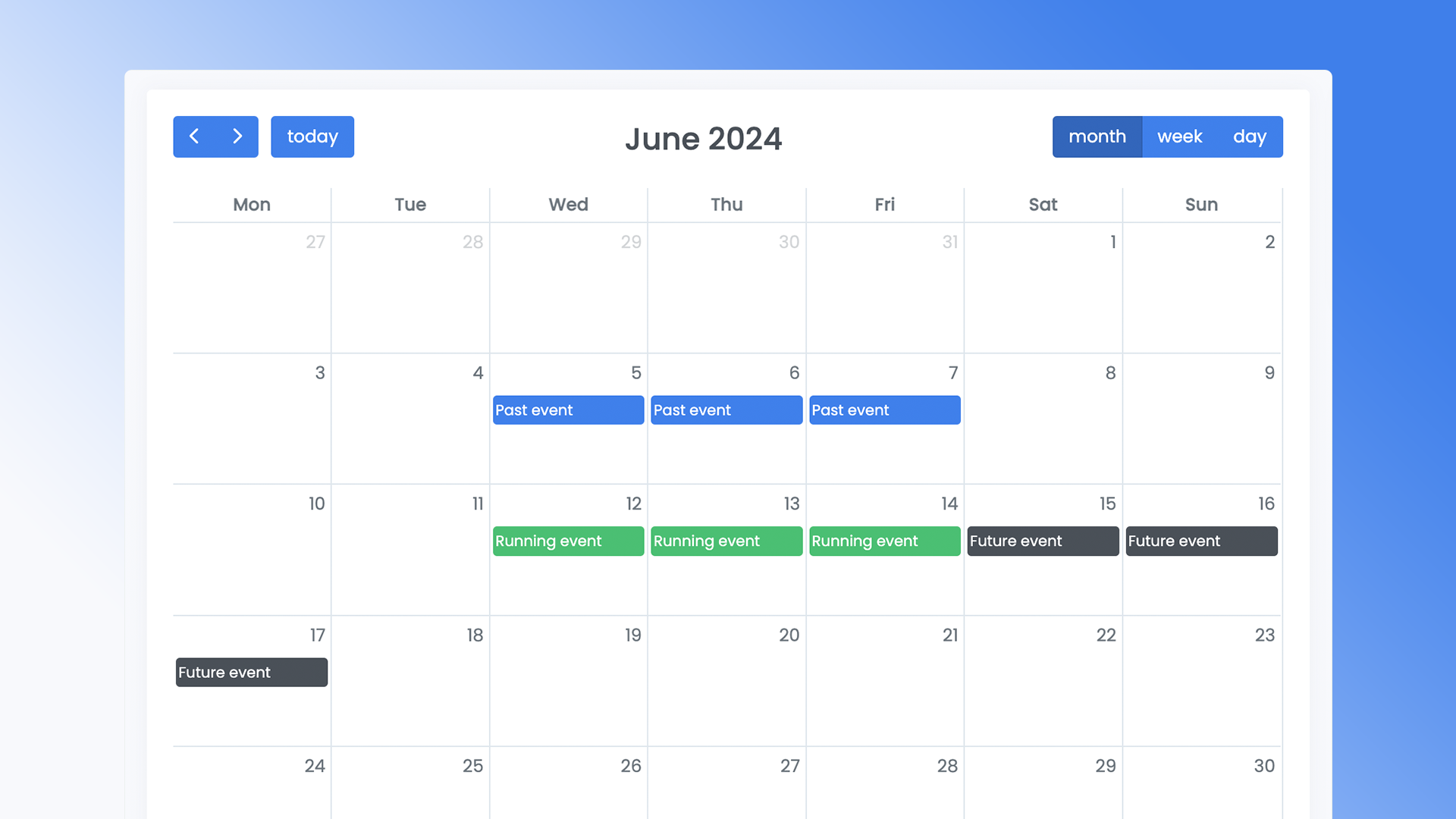 Screenshot of the event calendar