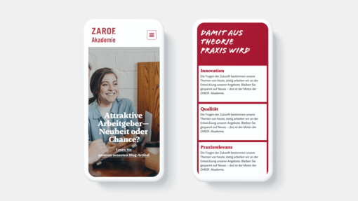 Eine Bildschirmansicht unseres Projekts Content Management System and Website Relaunch »ZAROF. Akademie« 