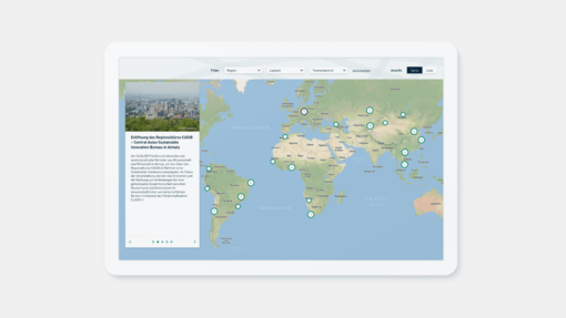 Eine Bildschirmansicht unseres Projekts Interactive map application for an initiative of the »BMBF«
